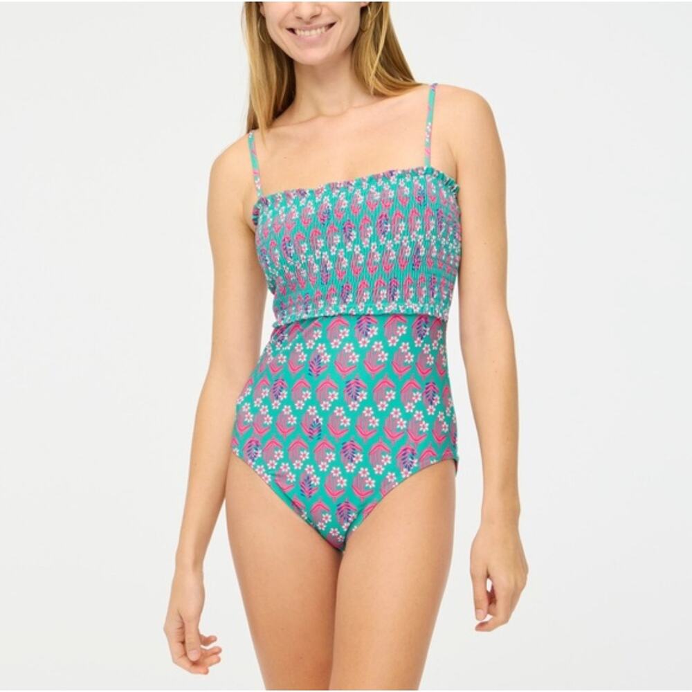 J. Crew Teal & Pink Floral One-Piece Swimsuit